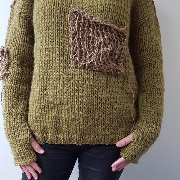 Wool winter set, sweater, matching hat and scarf,olive green color, hand knitted - Picture 13 of 13